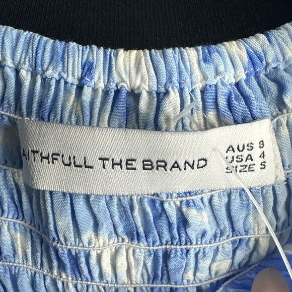 Faithfull The Brand Magnolia Mini Dress Size 4 Small Blue Tie Dye Fairycore - Picture 9 of 11